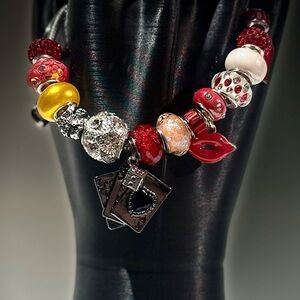 Elegant Red and Silver Ace Charm Bracelet